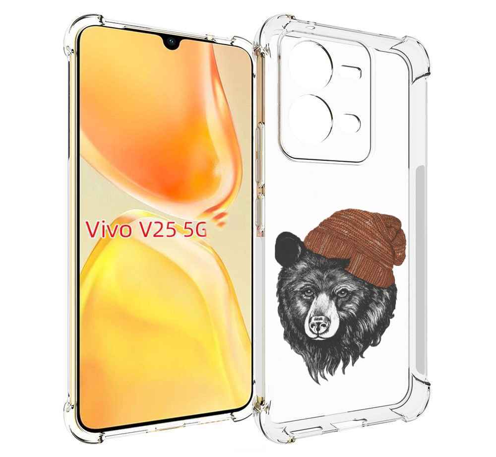 

Чехол MyPads Медведь в шапке 2 для Vivo V25 5G / V25e, Прозрачный, Tocco