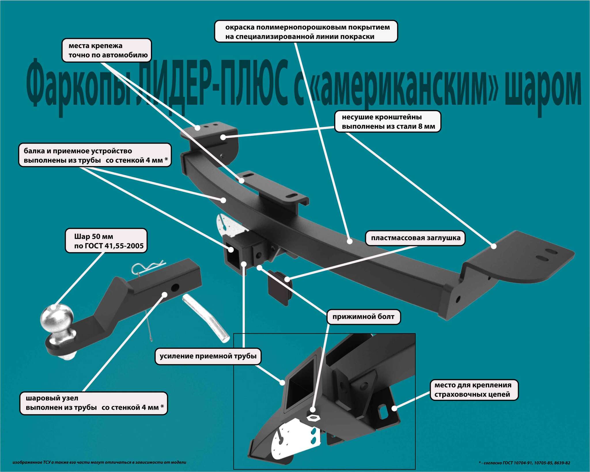 

Фаркоп Лидер-Плюс для TOYOTA HILUX (4WD) (N2) с задним силовым бампером 2008-2015 ( ШАР ВС