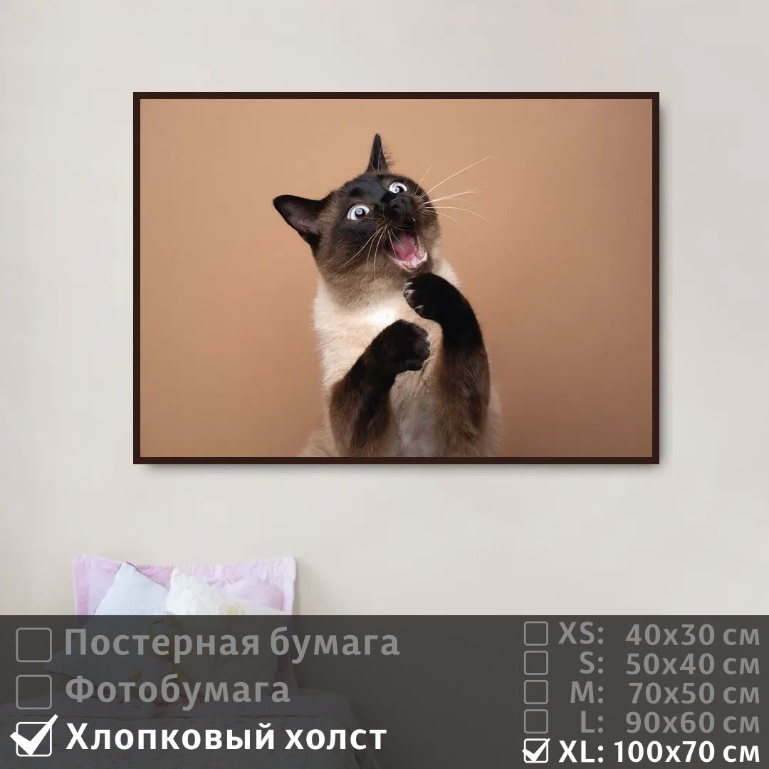 

Постер на холсте ПолиЦентр Портрет забавной кошки 100х70 см, ПортретЗабавнойКошки1