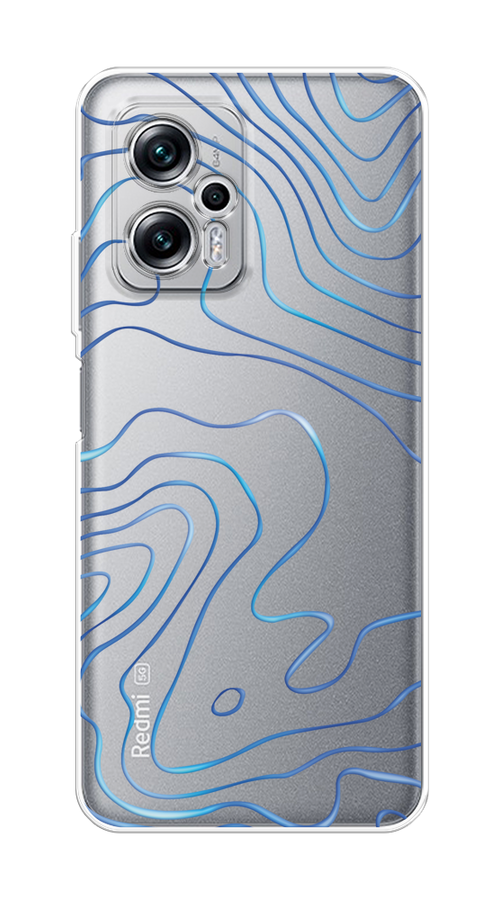 

Чехол на Poco X4 GT, Xiaomi Redmi Note 11T Pro "Blue lines", Прозрачный;синий, 315250-1