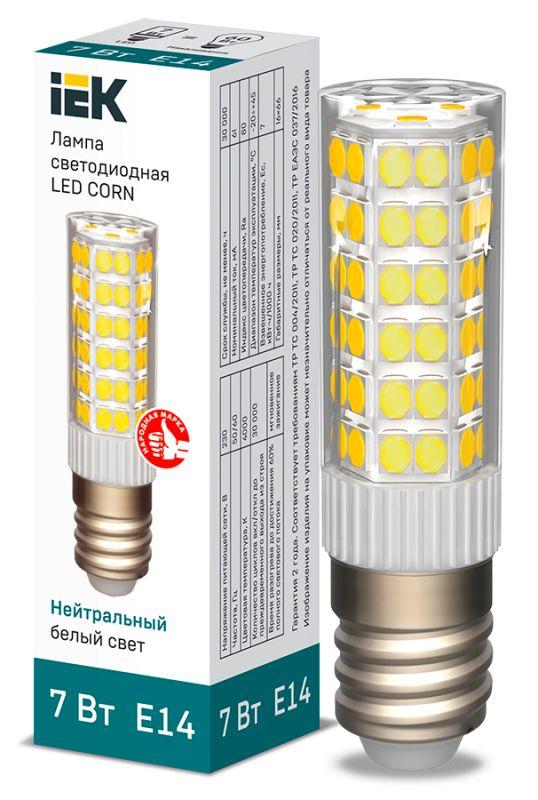 Лампа светодиодная Corn 7Втнейтр. бел. E14 230В керамика IEK LLE-Corn-7-230-40-E14