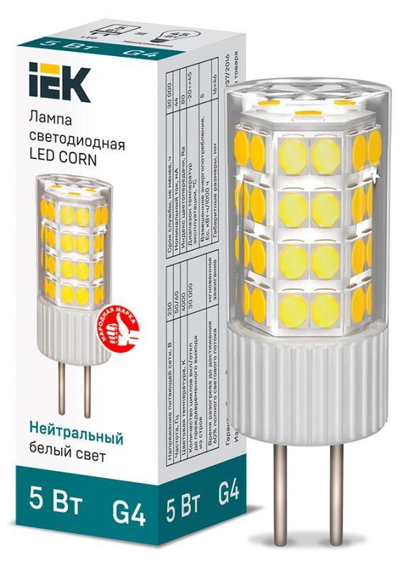 фото Лампа светодиодная corn 5втнейтр. бел. g4 230в керамика iek lle-corn-5-230-40-g4