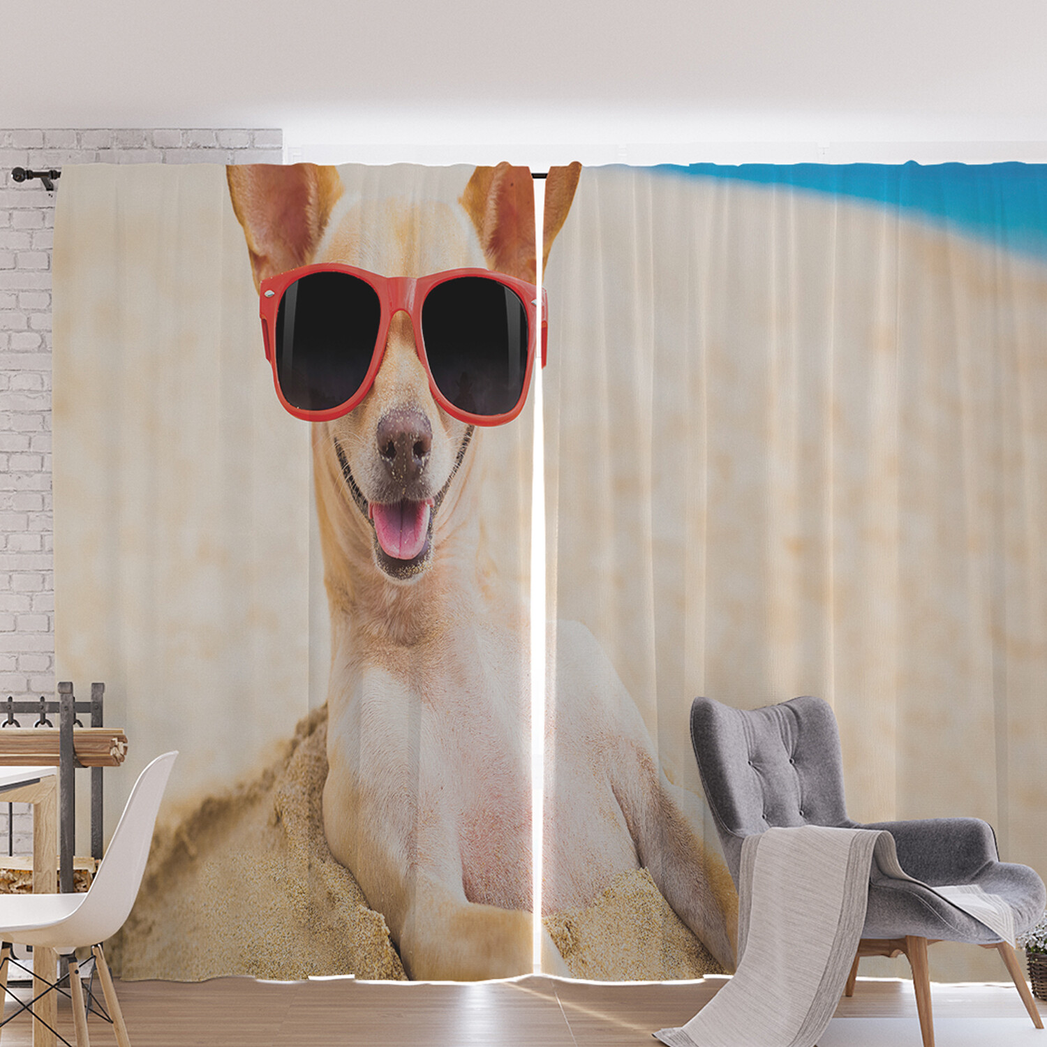 

Шторы под лён JoyArty "Чихуахуа на пляже", серия Oxford DeLux, 340х265 см, Чихуахуа на пляже