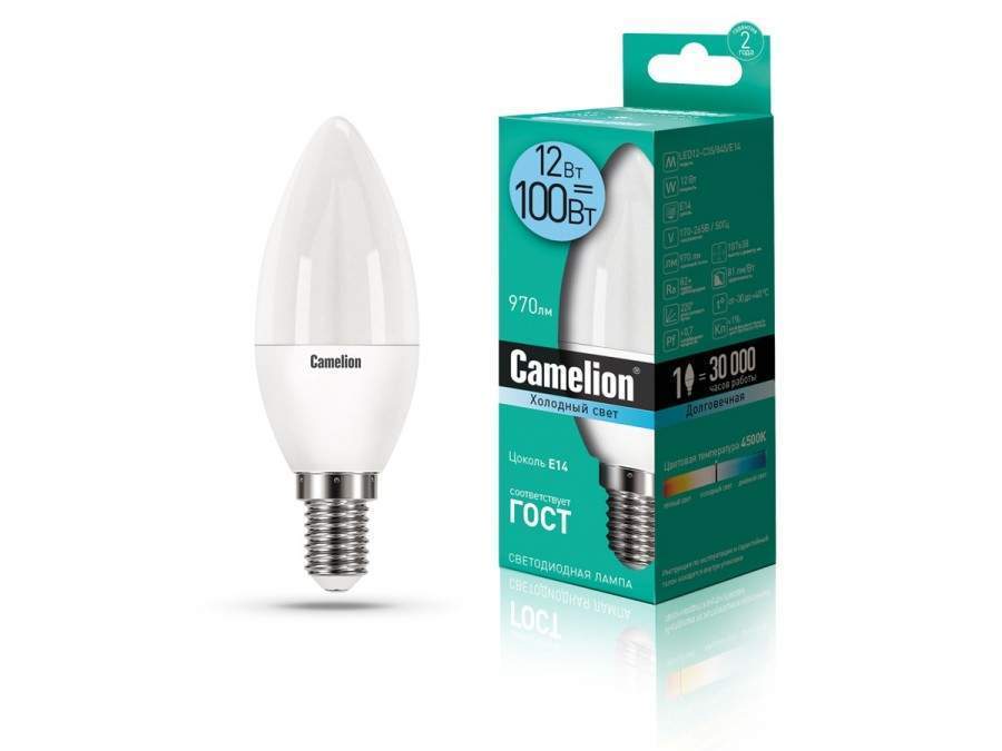 фото Лампа светодиодная camelion, e14, 12w, 4500k, "свеча", арт. 694999 - (10 шт.)