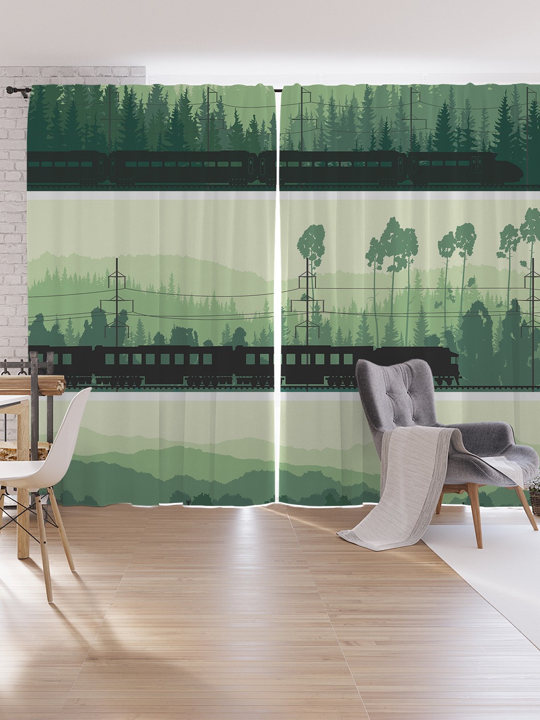 

Шторы под лён JoyArty "Поезда в лесу", серия Oxford DeLux, 340х265 см, Поезда в лесу