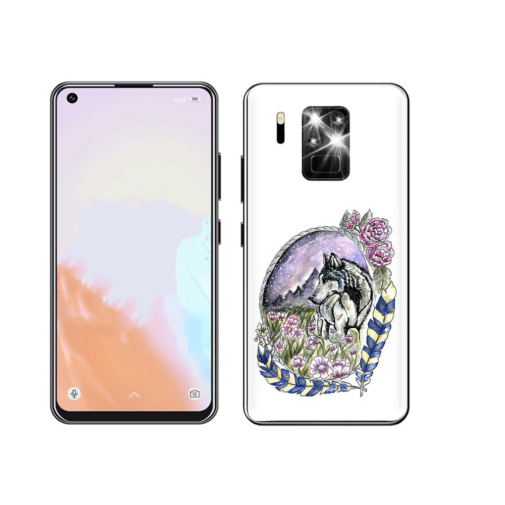 

Чехол MyPads Tocco для Oukitel C18 Pro нарисованный волк в цветах с перьями, Прозрачный, Tocco