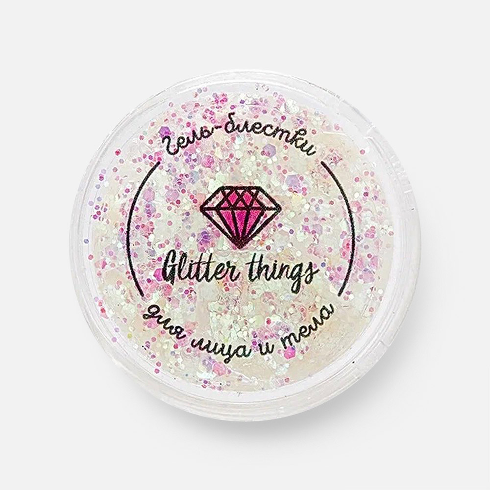 

Гель-блёстки Glitter things для лица и тела, Барби, 5 мл, Белый;розовый