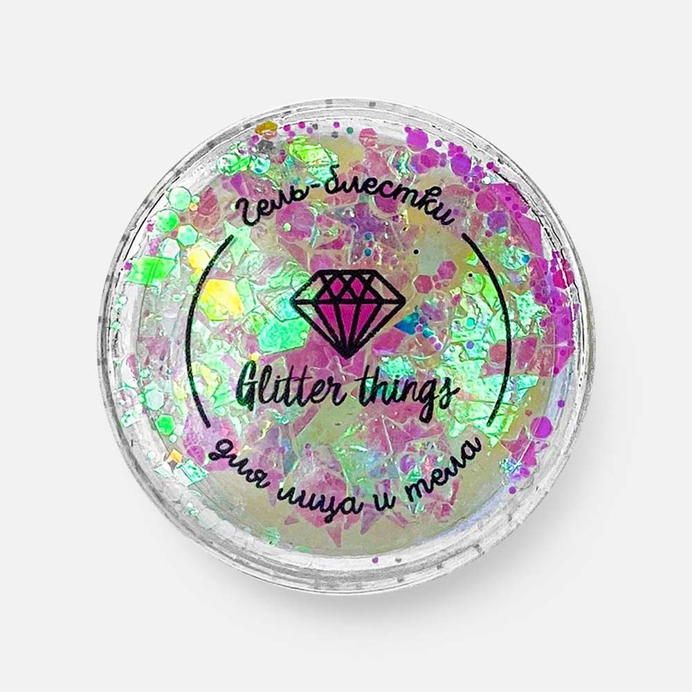 

Гель-блёстки Glitter Things для лица и тела, Розовые мечты, 5 мл, Белый;розовый