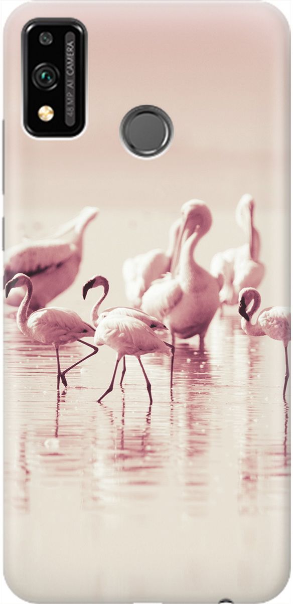 

Силиконовый чехол на Honor 9X Lite с принтом "Розовые фламинго", Белый;розовый, 1889