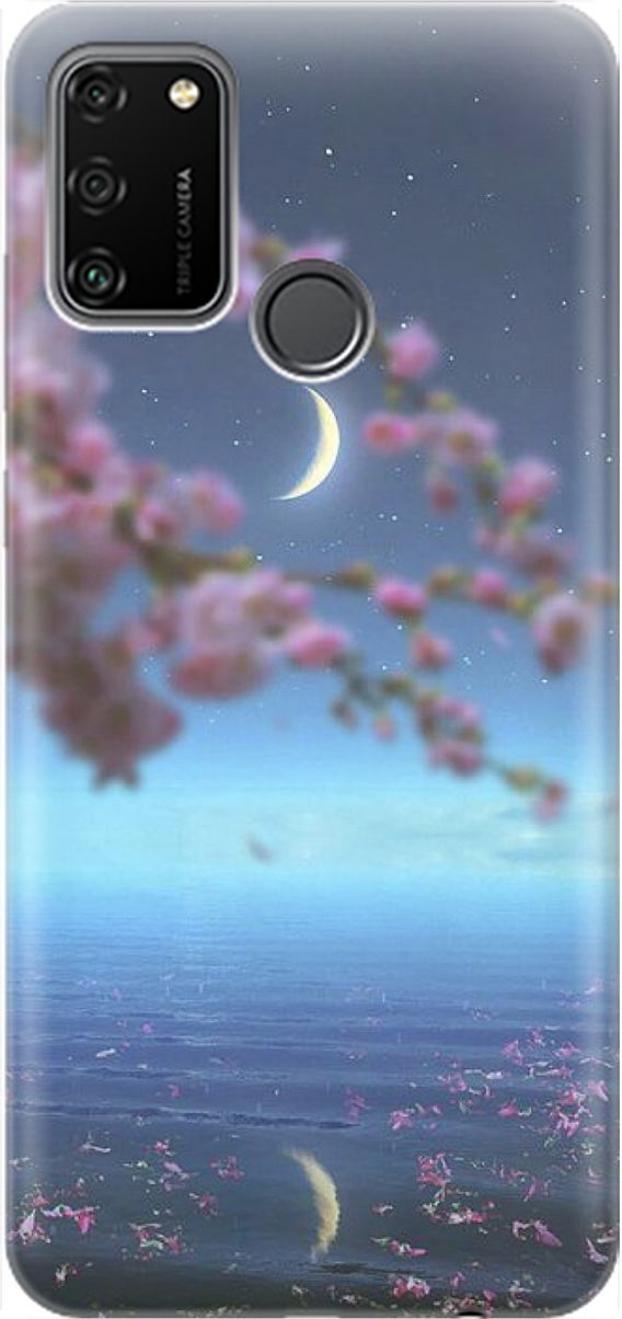 

Силиконовый чехол на Honor 9A с принтом "Месяц и сакура", Белый;голубой, 1452