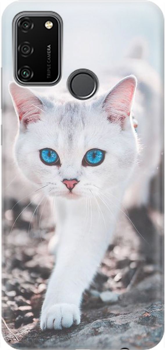 

Силиконовый чехол на Honor 9A с принтом "Голубоглазый кот", Белый;серый, 1452
