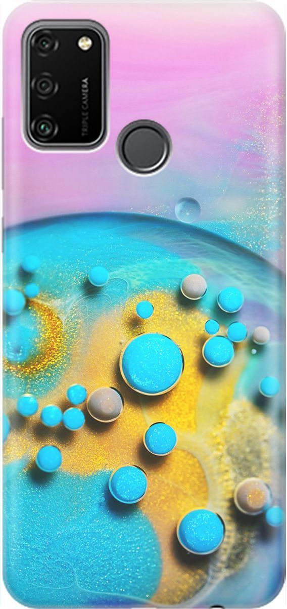 

Силиконовый чехол на Honor 9A с эффектом блеска "Цветные капли", Голубой;оранжевый, 1452