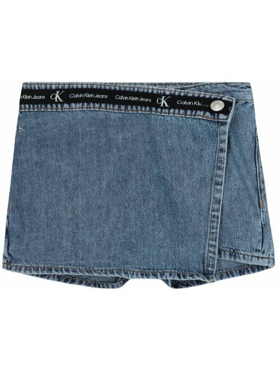 Юбка-шорты детская Calvin Klein Denim Logo Tape Skort синий 104 ботинки asolo decker gtx jr denim для мальчика синий 2016 17 a24006 a697