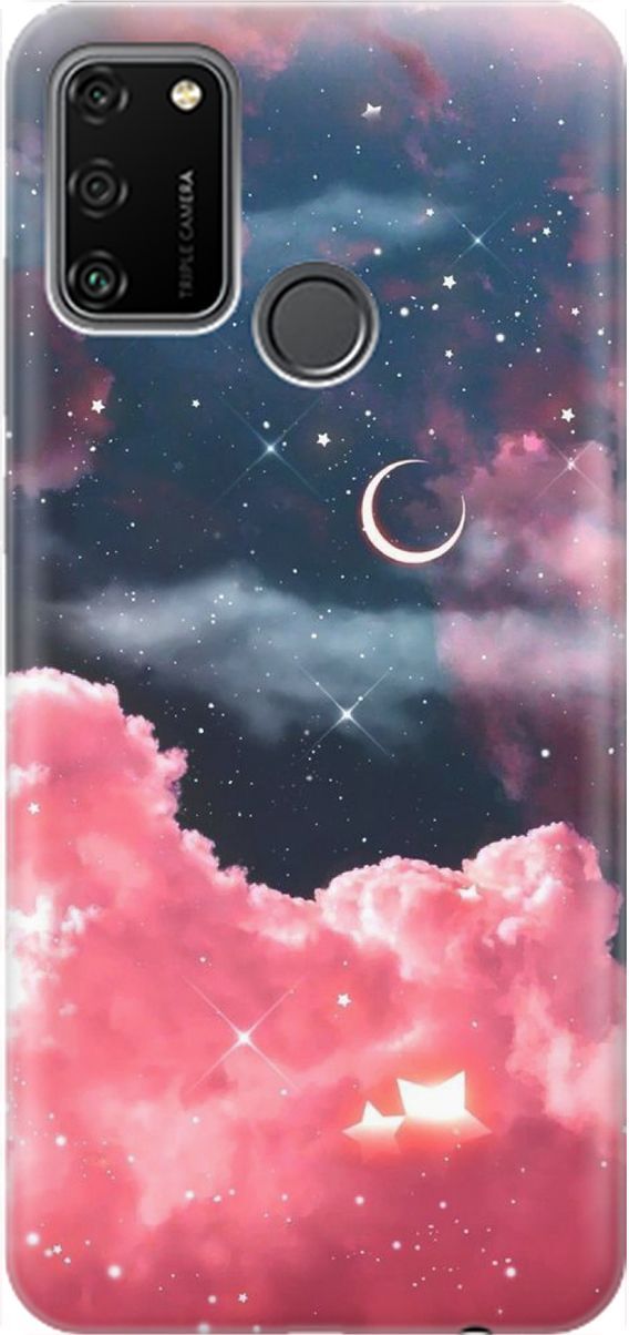 

Силиконовый чехол на Honor 9A с принтом "Месяц и розовые облака", Розовый;синий, 1452