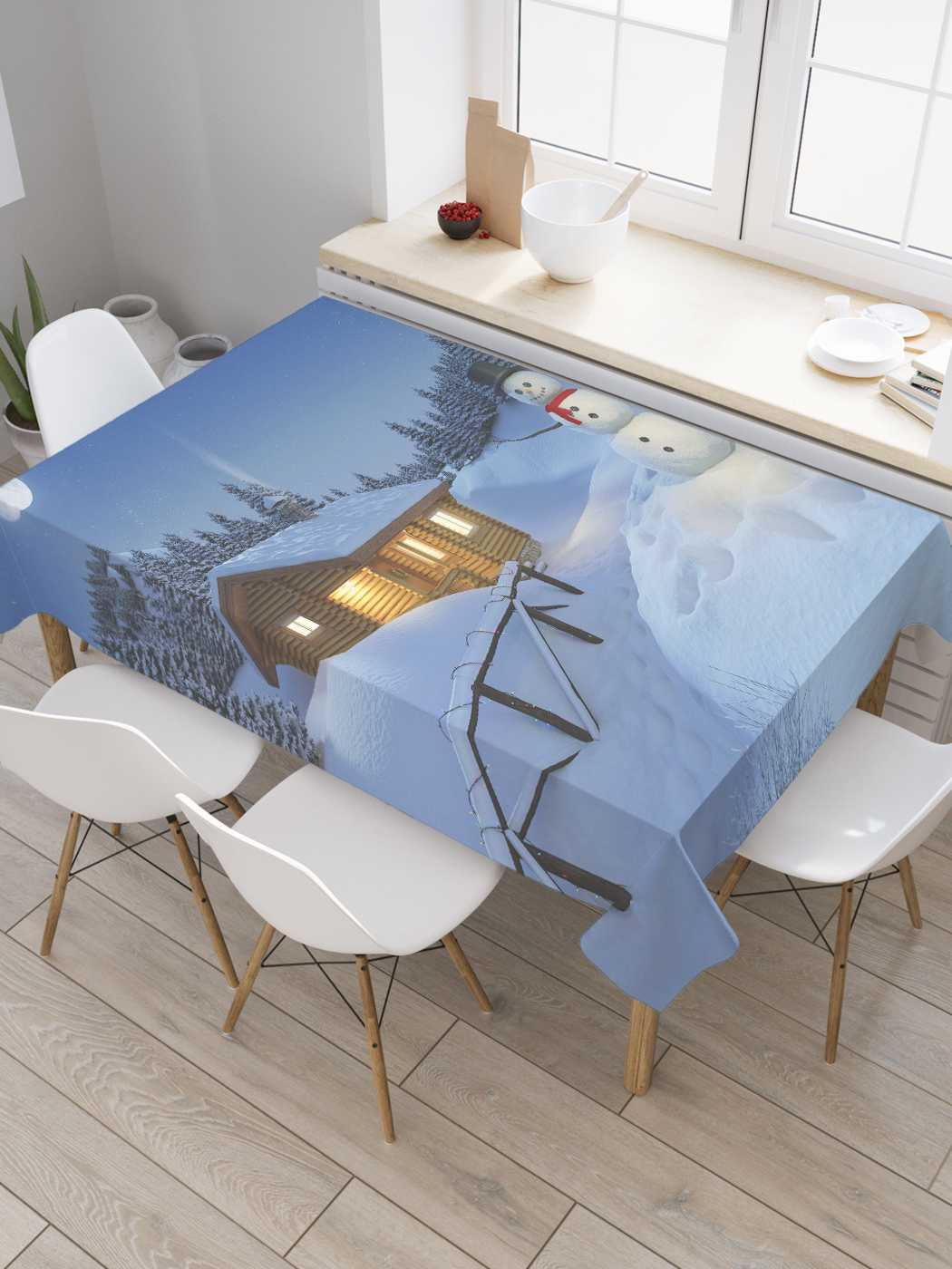 

Скатерть прямоугольная JoyArty "Ночной снеговик" из сатена, 120x145 см, Белый, Ночной снеговик