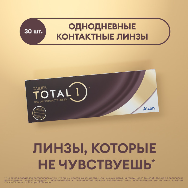 

Контактные линзы ALCON, Dailies Total 1, однодневные, -2.00 / 8.5, 30 шт., Total 1 30 линз