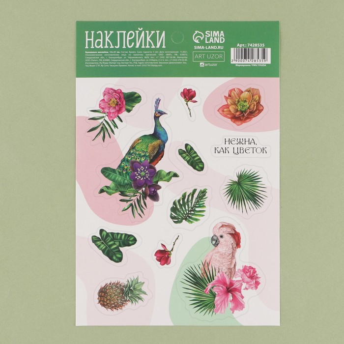 

Наклейки бумажные «Тропики», 14 × 21 см, ART UZOR Design