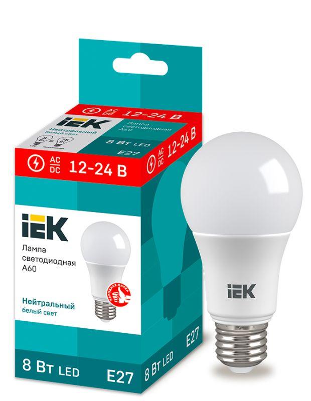 Лампа светодиодная 8Вт A60 шар 12-24В низковольтная IEK LLE-A60-08-12-24-40-E27