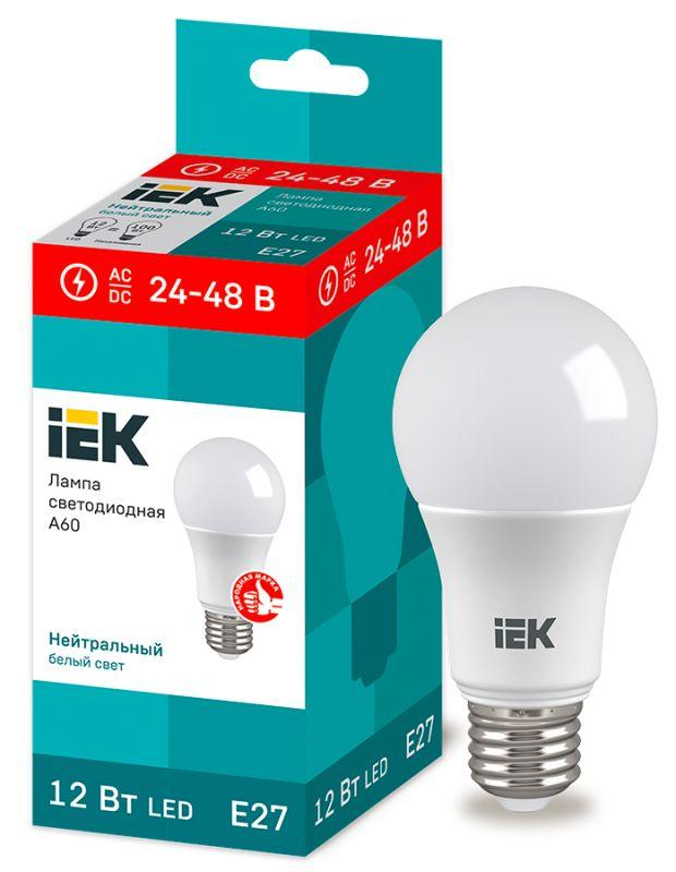 Лампа светодиодная 12Вт A60 шар 24-48В низковольтная IEK LLE-A60-12-24-48-40-E27