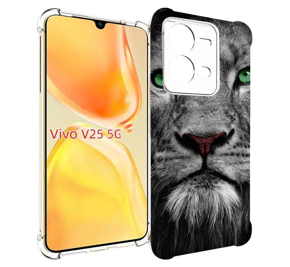 

Чехол MyPads Лев-зеленоглазый мужской для Vivo V25 5G / V25e, Прозрачный, Tocco