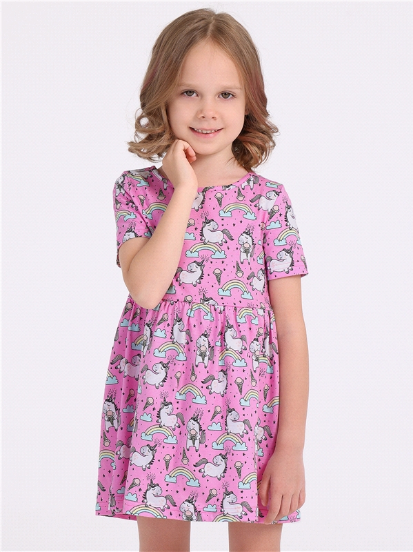 Платье детское Апрель 1ДПК4291001н, единороги и радуги на розовом, 98 на все а радуги