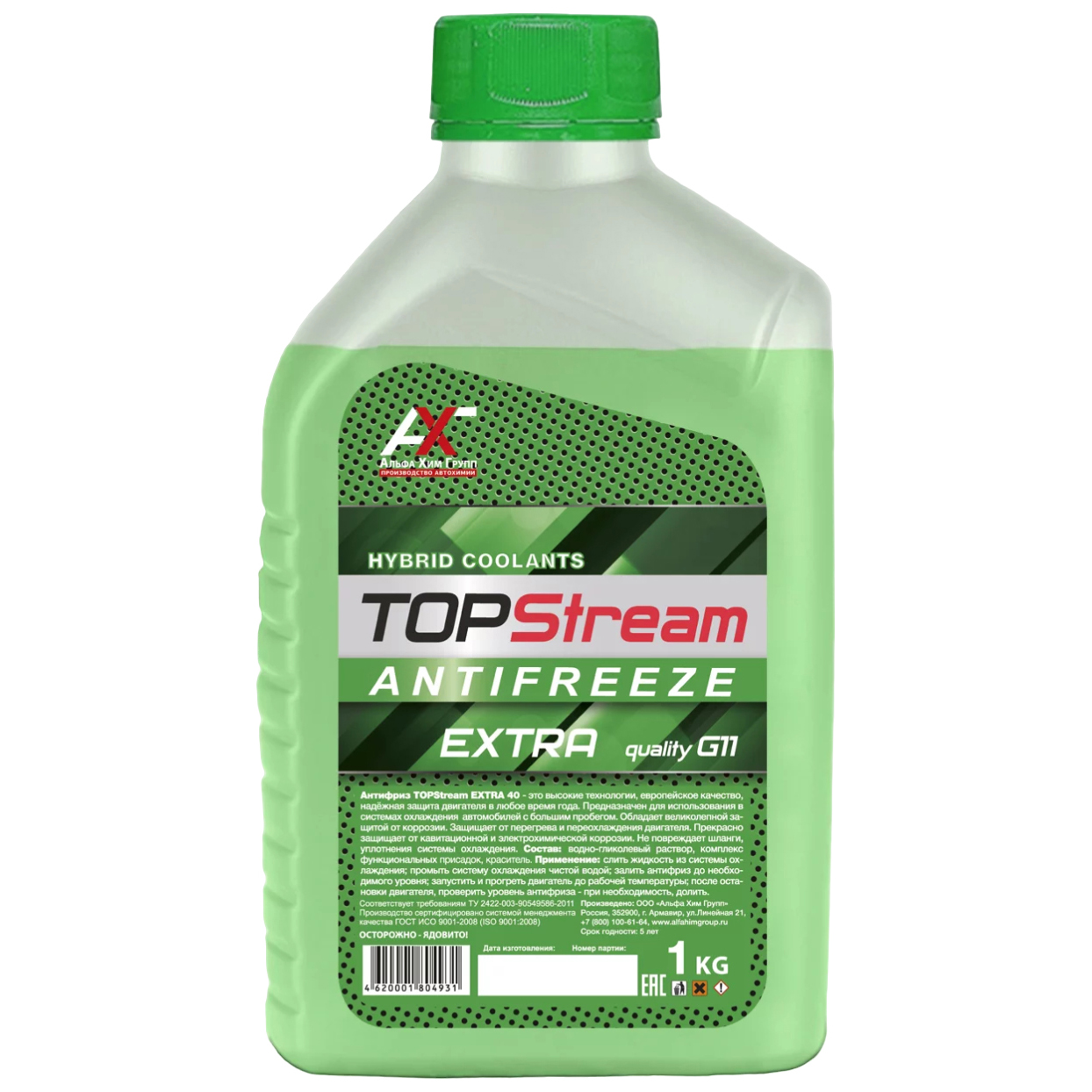 фото Антифриз topstream extra green (зелёный) g11 1 л