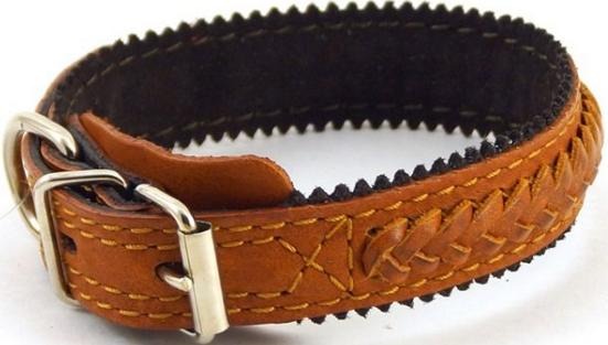 Ошейник ZooMaster кожаный, 15 мм х 25 см (19-25 см), 2-слойный, с плетением