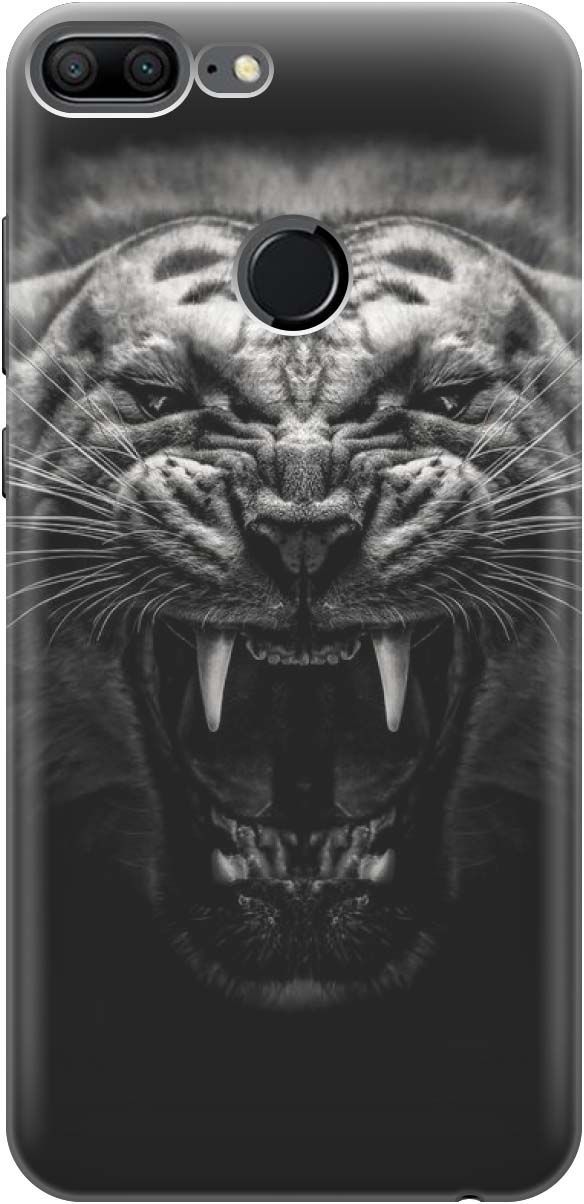 

Силиконовый чехол на Honor 9 Lite с принтом "Оскал тигра", Серый;черный, 809