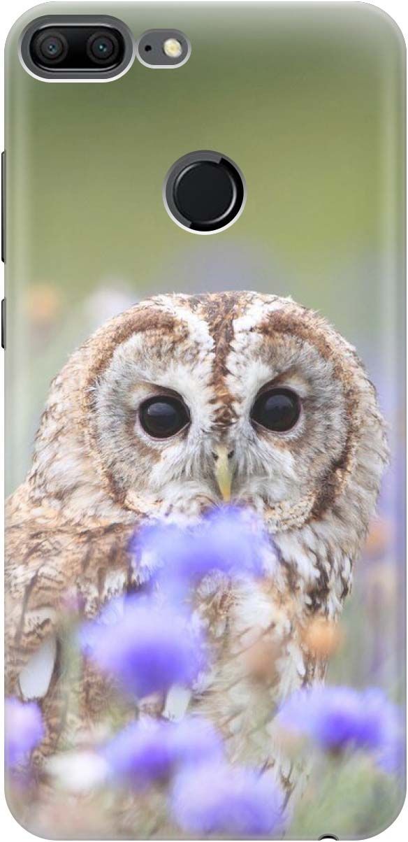 

Силиконовый чехол на Honor 9 Lite с принтом "Сова и васильки", Белый;голубой, 809