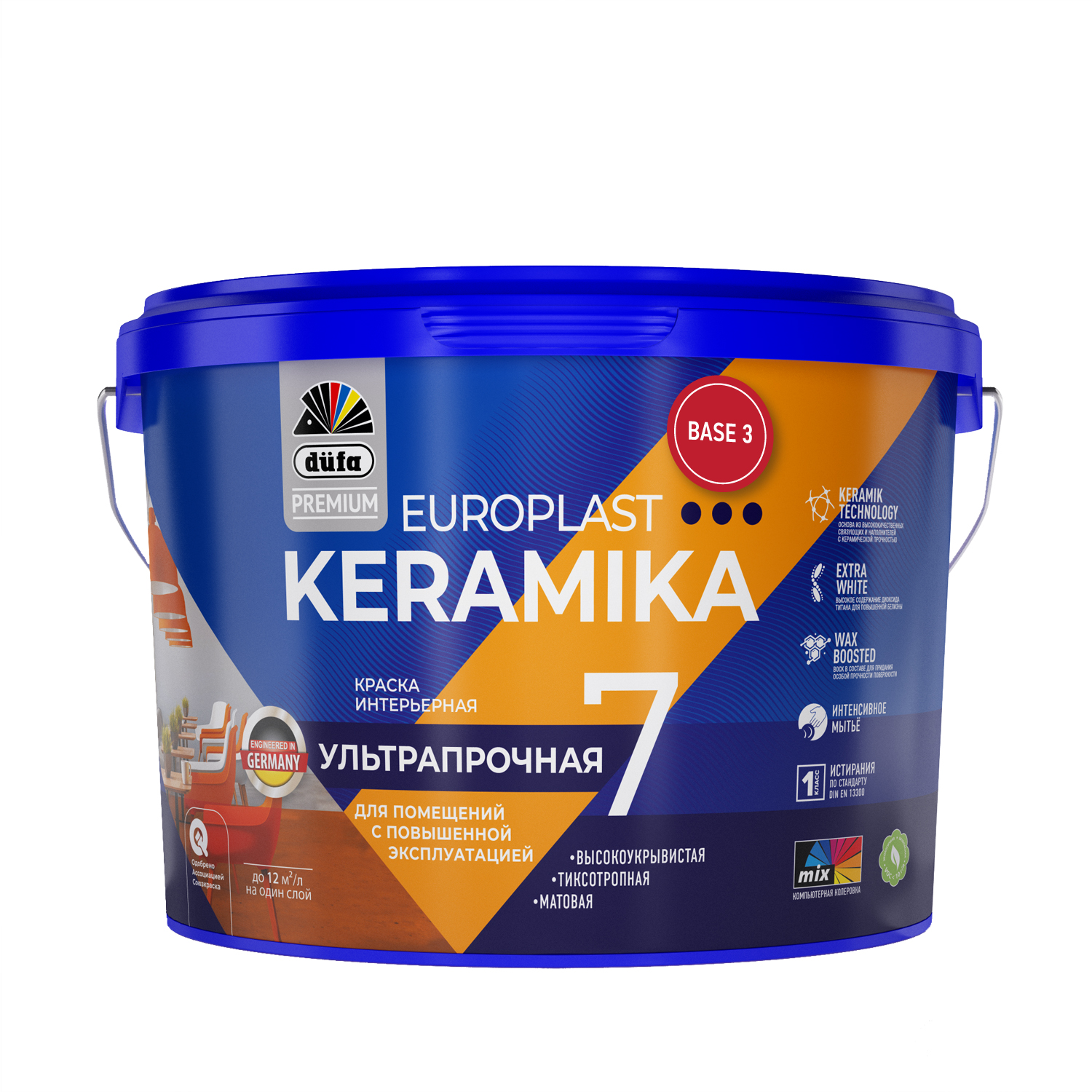 

Краска DUFA PREMIUM EUROPLAST KERAMIKA 7 интерьерная ультрапрочная база 3 9л, Прозрачный