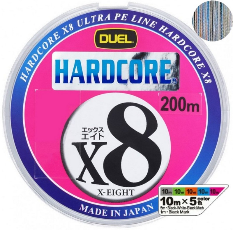 

Шнур плетеный Duel PE Hardcore X8 200m 5Color #0.6 (0.132mm) 5.8kg