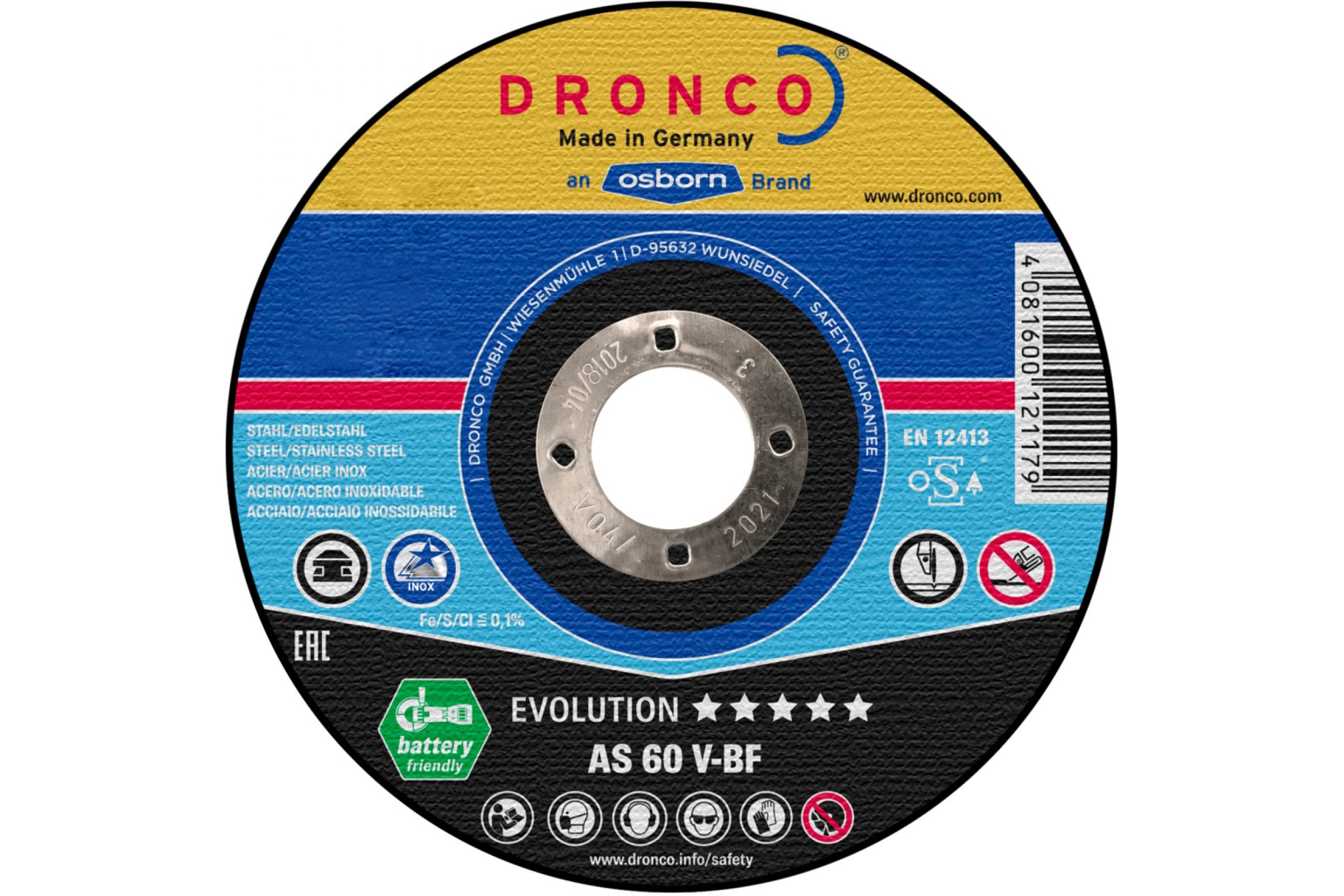 DRONCO Отрезной диск по металлу Evolution AS60V 115x1x22,23 1111246100