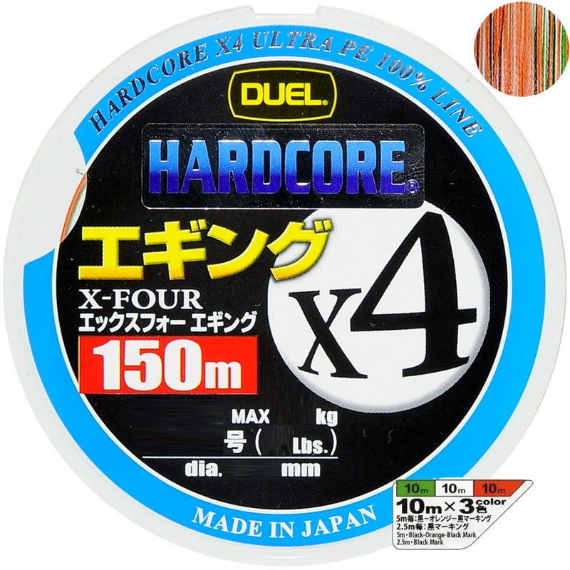 

Шнур плетеный Duel PE Hardcore X4 Eging 150m 3Color #0.6 (0.132mm) 5.4kg, Разноцветный, Pe Hardcore X4 Eging