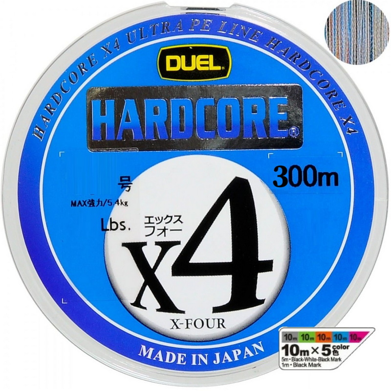 

Шнур плетеный Duel PE Hardcore X4 300m 5Color #1.5 (0.209mm) 10.0kg, Разноцветный, Pe Hardcore X4