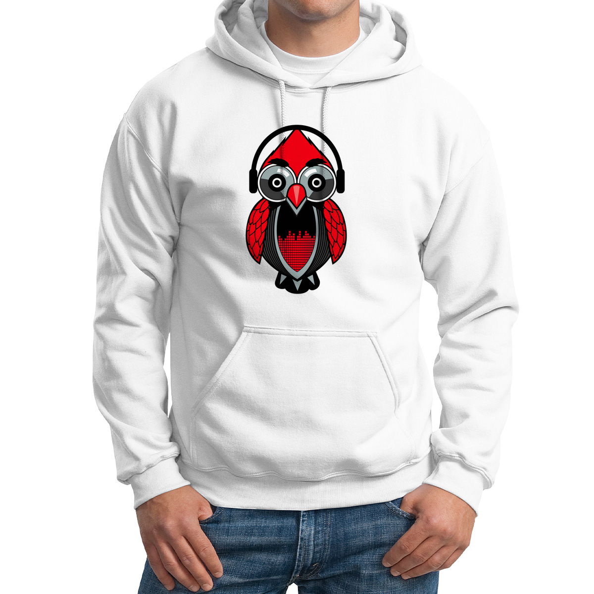 

Худи унисекс CoolPodarok Красная птица в наушниках белое 54 RU, Белый, 4M015789