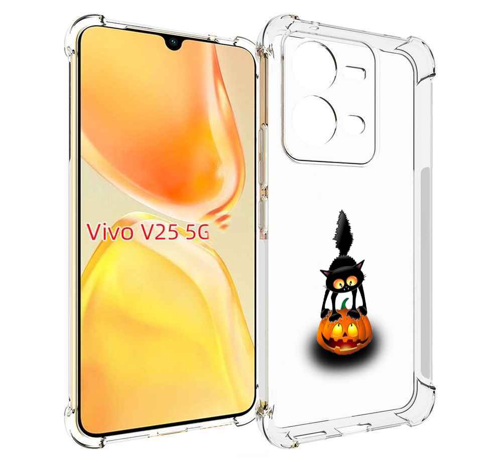 

Чехол MyPads Котик с тыквой для Vivo V25 5G / V25e, Прозрачный, Tocco