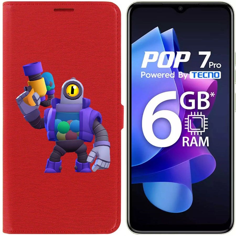 

Чехол-книжка Krutoff Eco Book для Tecno Pop 7 Brawl Stars-Рико (красный)