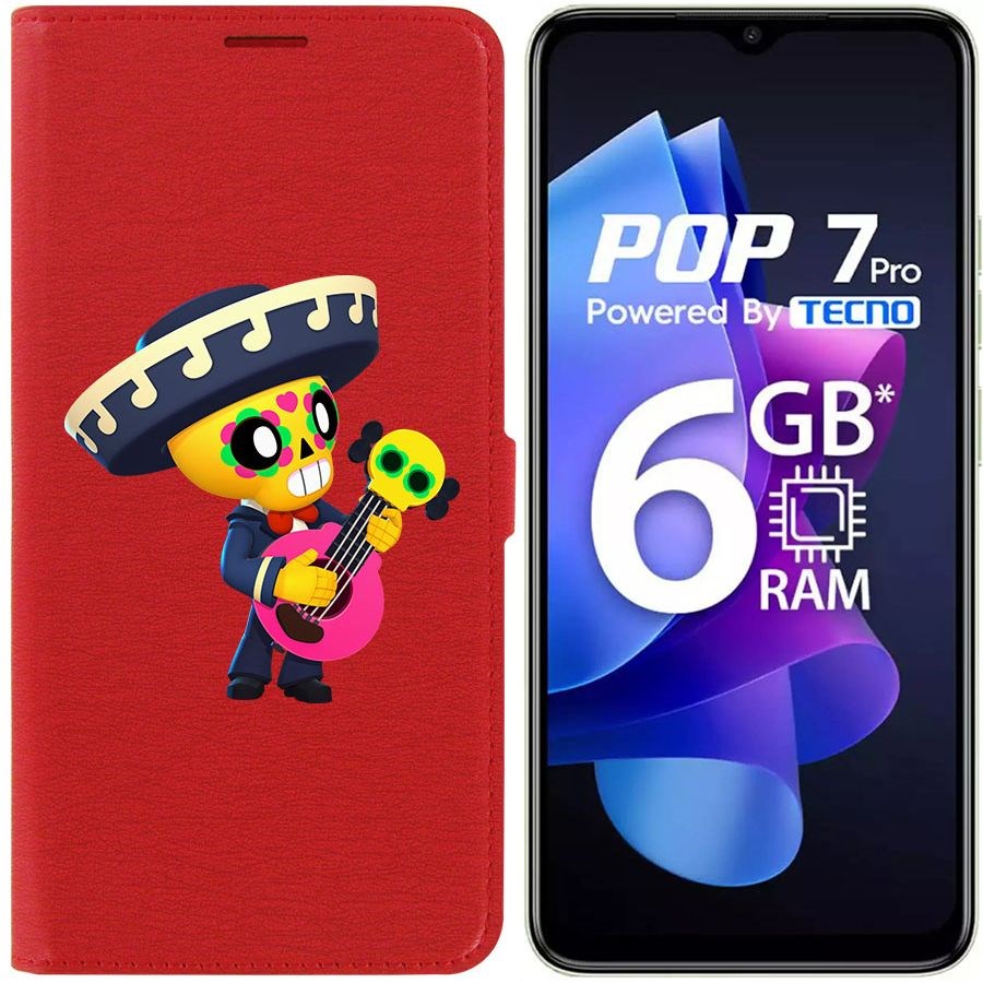 

Чехол-книжка Krutoff Eco Book для Tecno Pop 7 Brawl Stars-Поко (красный)