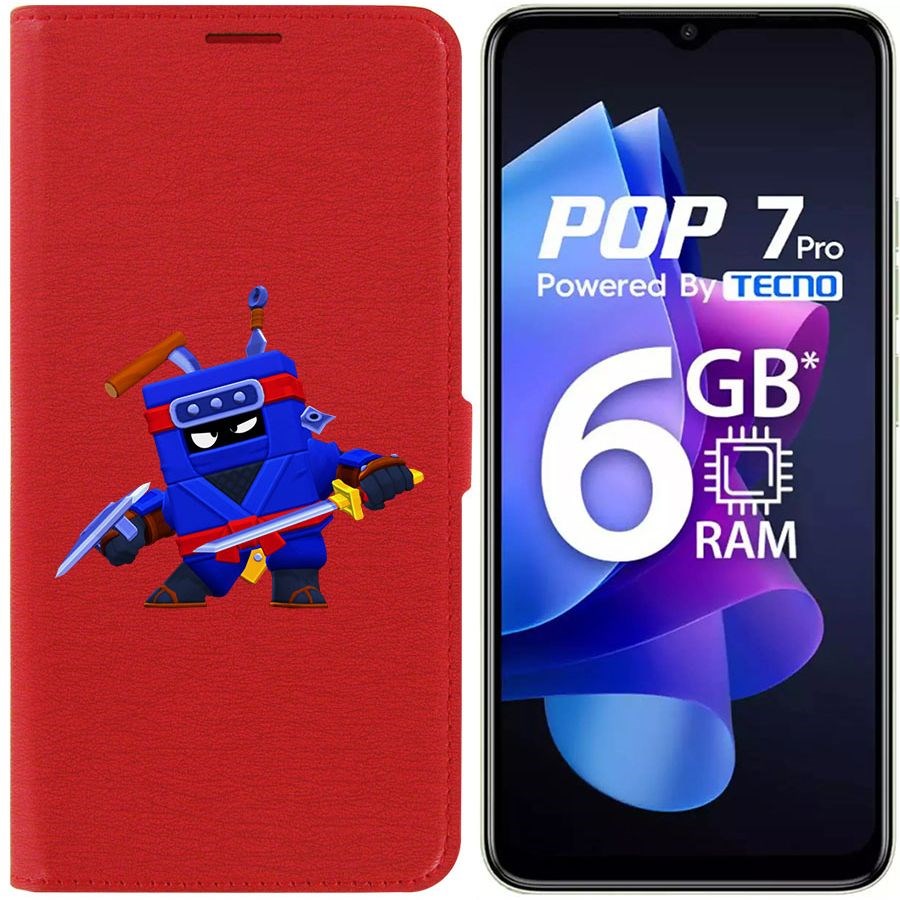 

Чехол-книжка Krutoff Eco Book для Tecno Pop 7 Brawl Stars-Ниндзя Эш (красный)