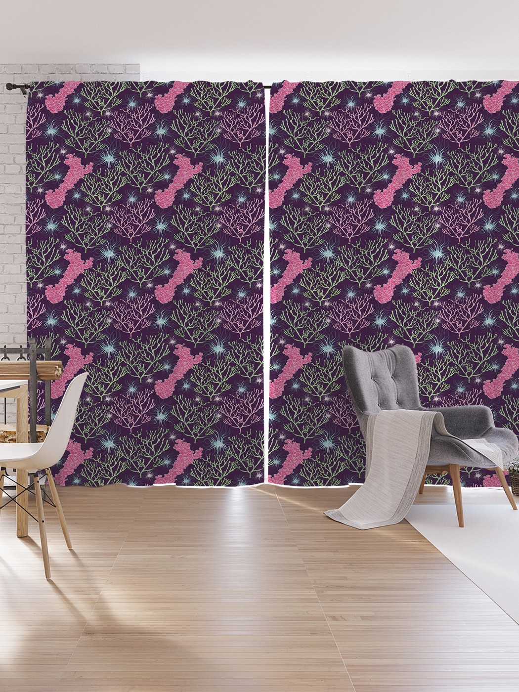 

Шторы под лён JoyArty "Разные кораллы", серия Oxford DeLux, 340х265 см, Разные кораллы