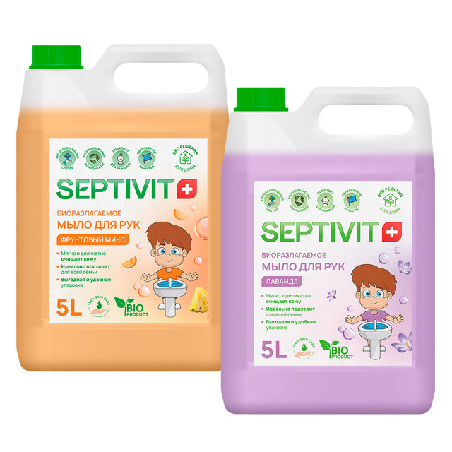 фото Набор мыло фруктовый микс + мыло лаванда septivit premium 5л+5л