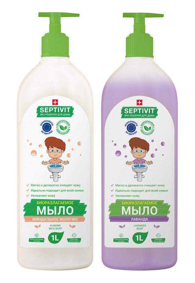 фото Набор мыло миндальное молочко + мыло лаванда septivit premium 1л+1л