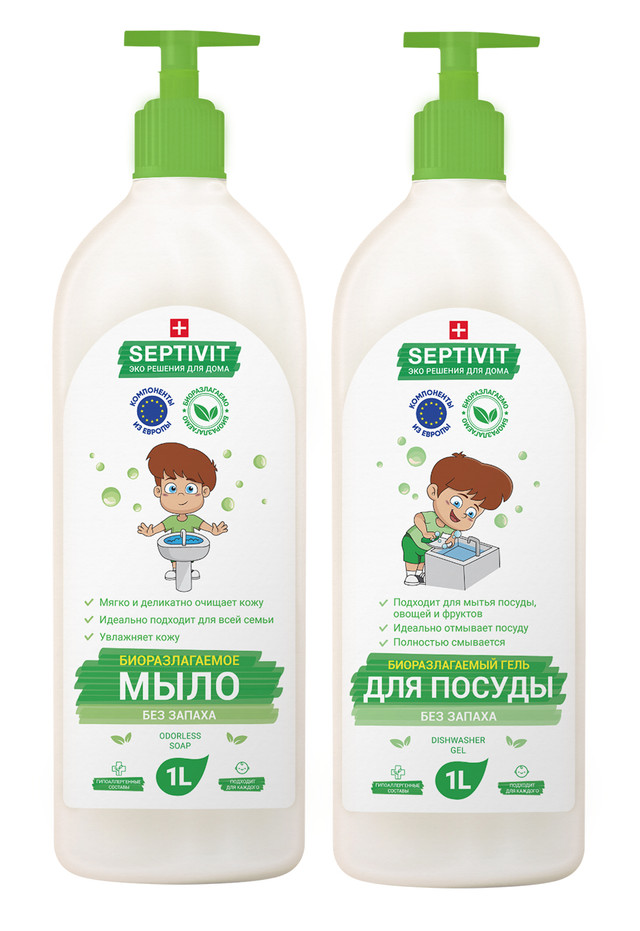 фото Набор мыло без запаха + гель для посуды без запаха septivit premium 1л+1л