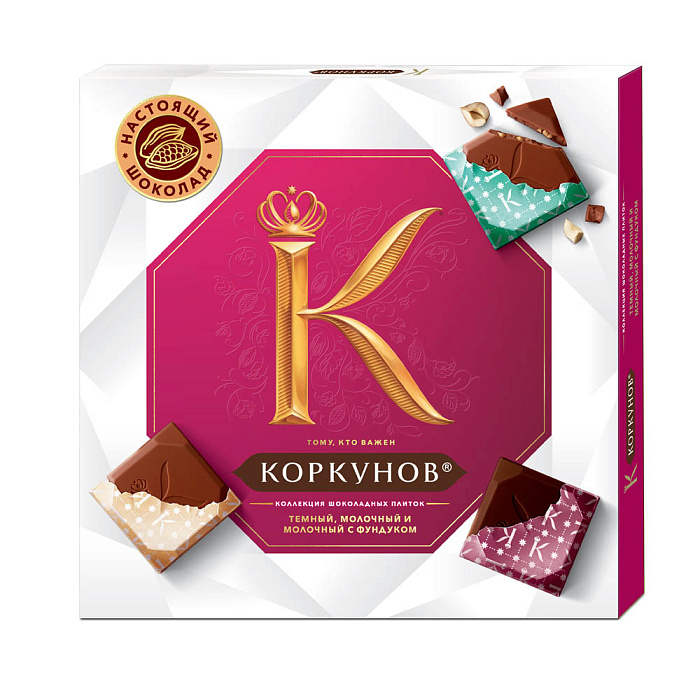 

Темный молочный шоколад А.Коркунов Коллекция шоколадных плиток, 87 г х 10 шт