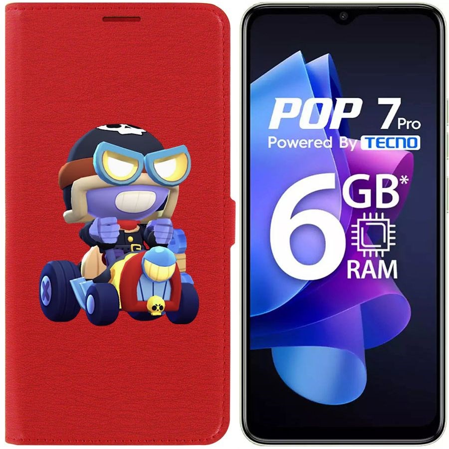 

Чехол-книжка Krutoff Eco Book для Tecno Pop 7 Brawl Stars-Безумный Карл (красный)