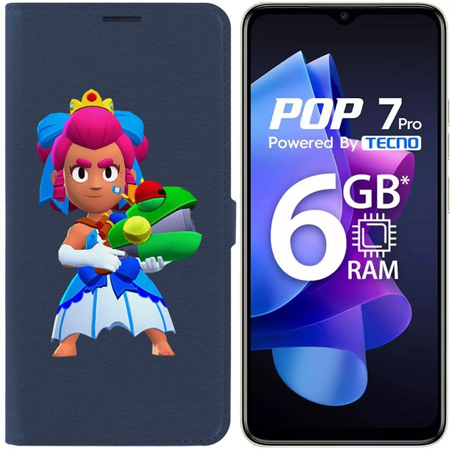 

Чехол-книжка Krutoff Eco Book для Tecno Pop 7 Brawl Stars-Принцесса Шелли (синий)