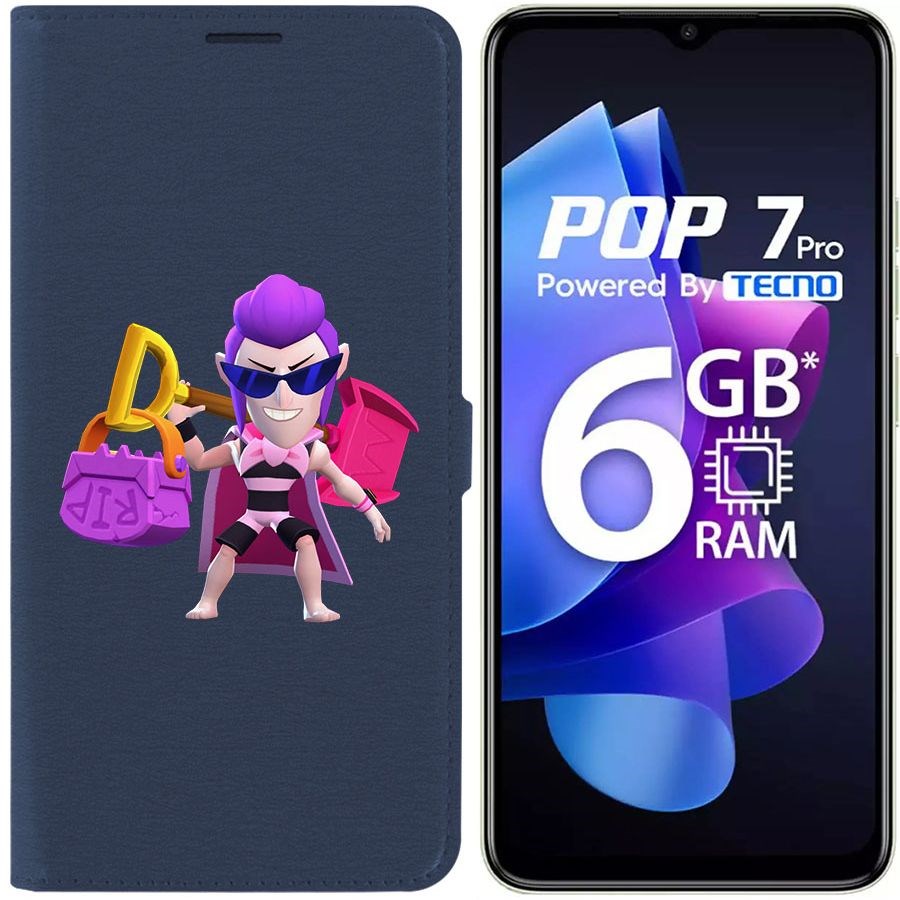 

Чехол-книжка Krutoff Eco Book для Tecno Pop 7 Brawl Stars-Пляжный Мортис (синий)