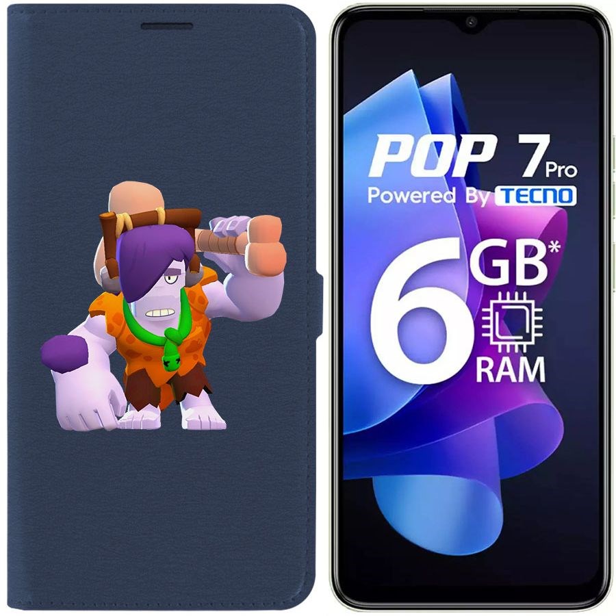 

Чехол-книжка Krutoff Eco Book для Tecno Pop 7 Brawl Stars-Пещерный Фрэнк (синий)
