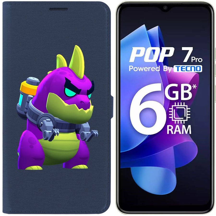 

Чехол-книжка Krutoff Eco Book для Tecno Pop 7 Brawl Stars-Мегамонстр (синий)