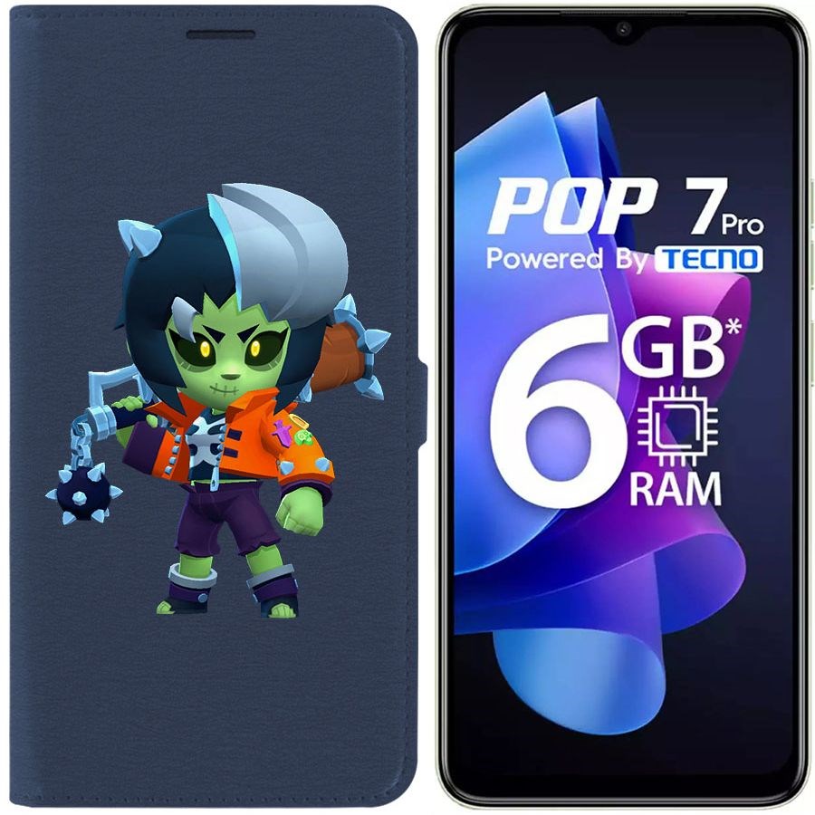 

Чехол-книжка Krutoff Eco Book для Tecno Pop 7 Brawl Stars-ЗомБиби (синий)